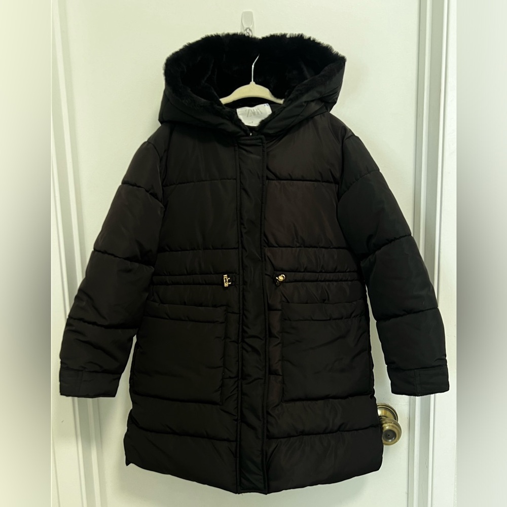 Zara Girl Black Midi Puffer Jacket